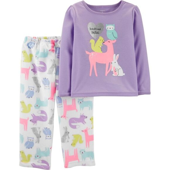 Carter's 2 Piece Bedtime Besties Long Sleeve Top Fleece Pants Pajamas PJs Set 3 - Picture 1 of 5
